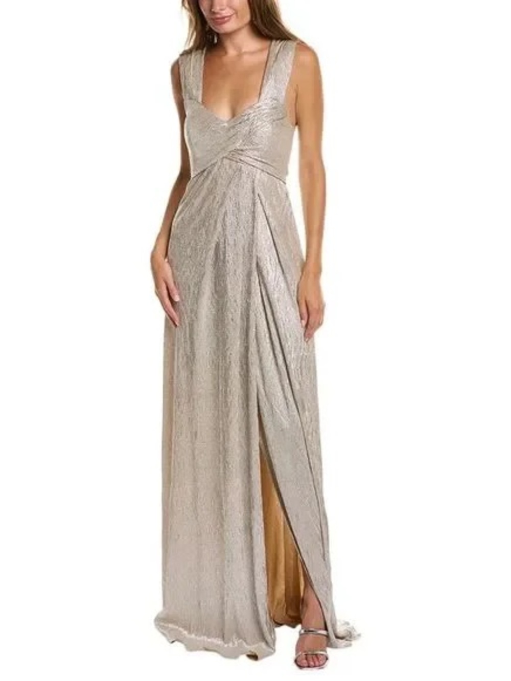 Rene Ruiz Metallic Champagne Maxi Dress